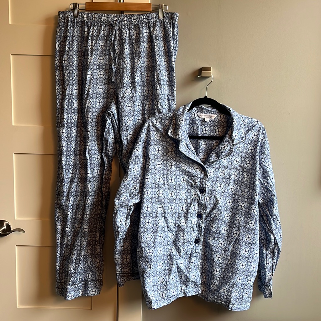 Alexander Del Rossa 100% Cotton Xl Blue Print Long Sleeve Pajama Set Pants